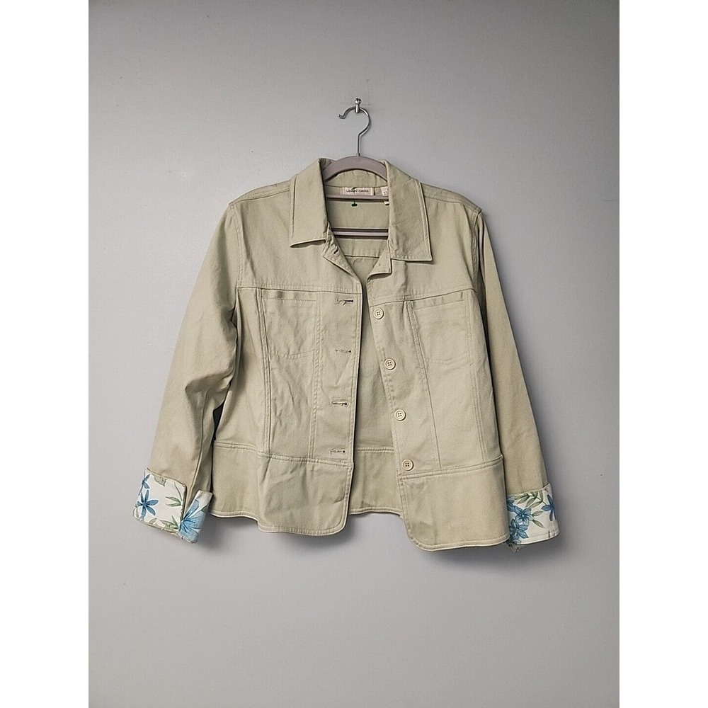 Lemon Grass‎ Womens L Green Jacket Cotton Spandex Blend W Floral Cuff